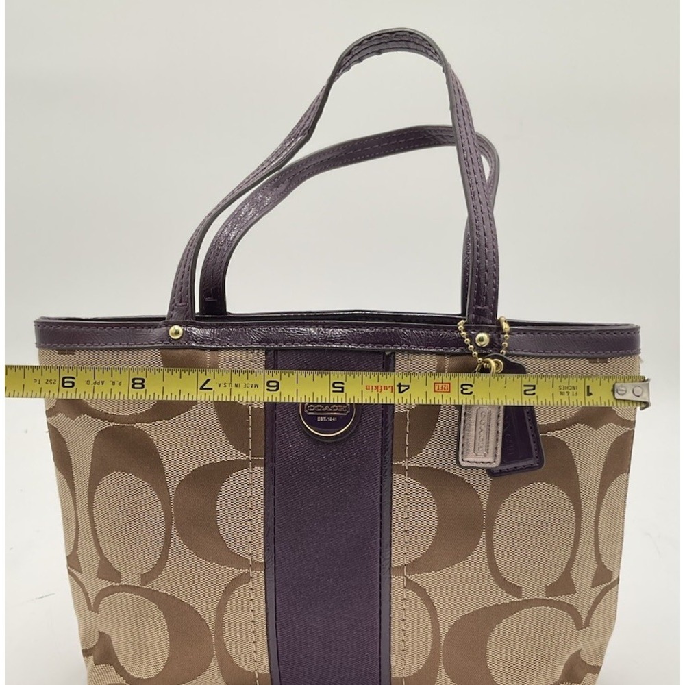 Y2K Coach Signature Stripe Brass/Khaki/Purple Bag Very Clean Condition - Picture 2 of 10